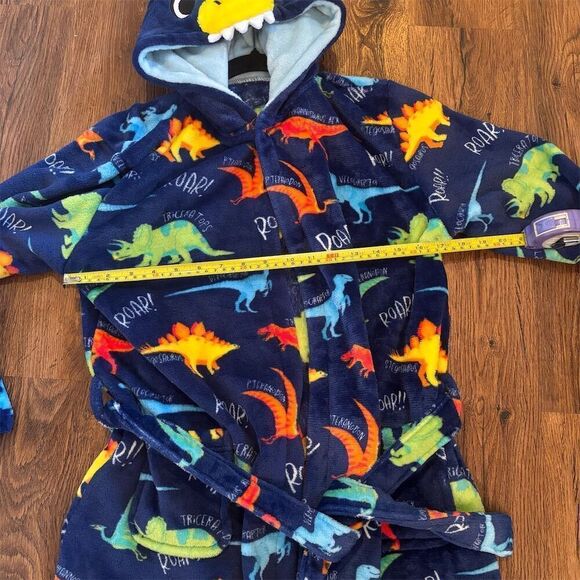 Giggling Getup Kids Dinosaur Hooded Plush Robe Blue Size L - Picture 10 of 11